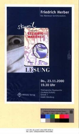 Originaltitel: Friedrich Herber Das Abenteuer Gerichtsmedizin Lesung 23.11.2000 Thüringisches Staatsarchiv Altenburg