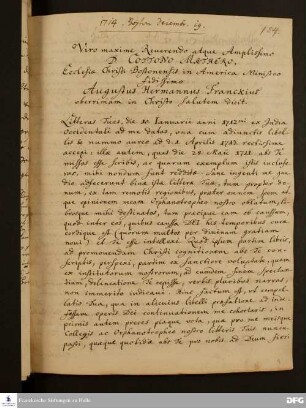 Brief von August Hermann Francke an Cotton Mather.