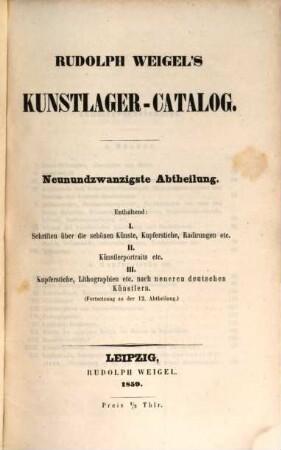 Rudolph Weigel's Kunstcatalog, 29. 1859