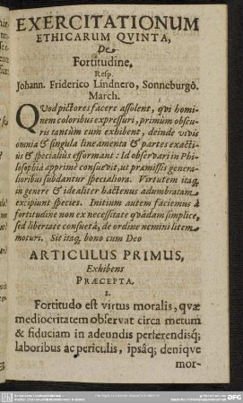 Exercitationum Ethicarum Quinta, De Fortitudine