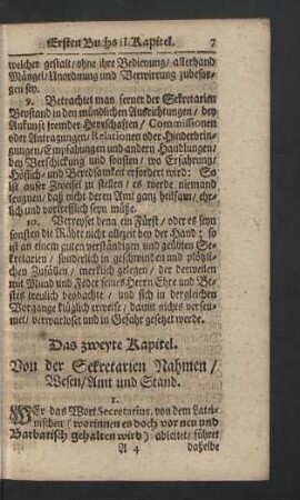 Das zweyte Kapitel. Von der Sekretarien Nahmen / Wesen / Amt und Stand.