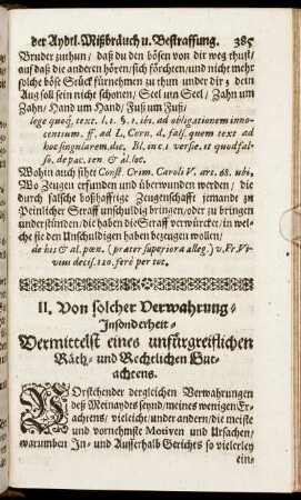 II. Von solcher Verwahrung- Insonderheit- Vermittelst eines unfürgreiflichen Räth- und Rechtlichen Gutachtens.