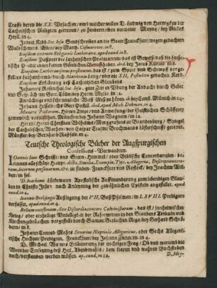 Teutsche Theologische Bücher der Augspurgischen Confessions-Verwandten.