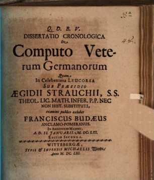 Dissertatio Cronologica De Computo Veterum Germanorum