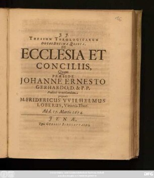 Thesium Theologicarum Decas Decima Quinta, De Ecclesia Et Conciliis