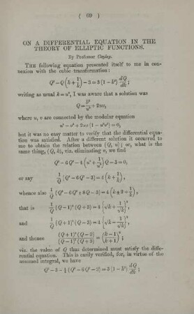On a differential equation in the theory of elliptic functions.