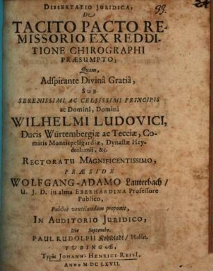 Dissertatio Iuridica, De Tacito Pacto Remissorio Ex Redditione Chirographi Praesumpto