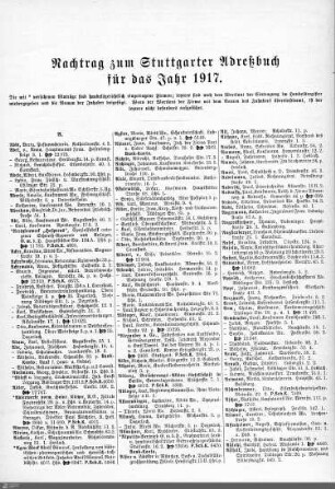 Nachtrag zum Stuttgarter Adreßbuch, 1917
