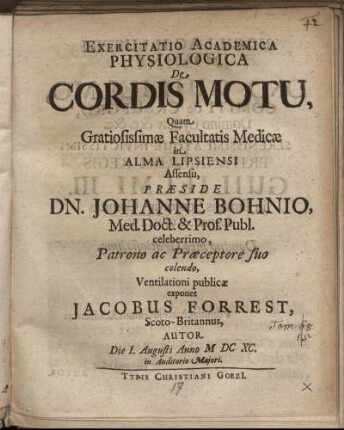 Exercitatio Academica Physiologica De Cordis Motu