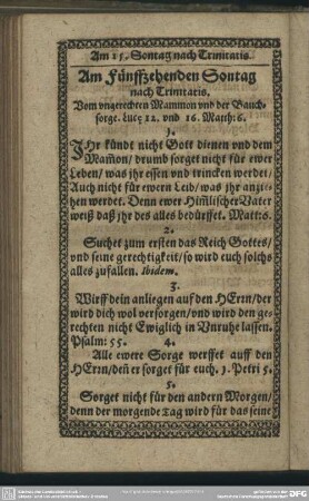 Am Fünffzehenden Sontag nach Trinitatis