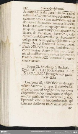Error XI. Schelwigii & Bucheri. Quod Revelatio Scripturae, Lex & Doctrina Evangelica sit gratia stricte dicta