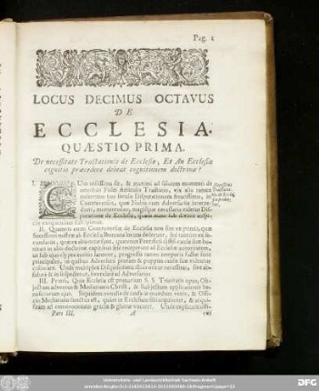 Locus Decimus Octavus De Ecclesia.