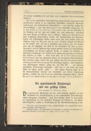 ¬Die¬ experimentelle Psychologie und das geistige Leben