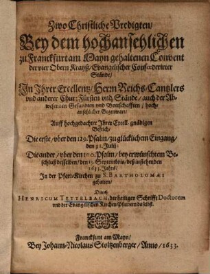Zwo christliche Predigten beym Convent der 4 obern Kreyß ...