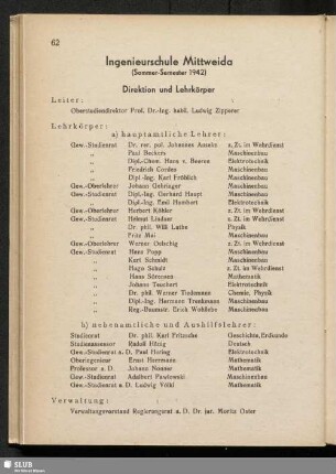 Ingenieurschule Mittweida (Sommer-Semester 1942)