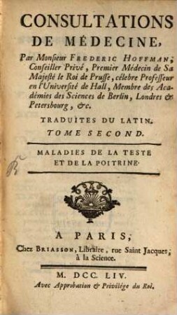 Consultations De Médecine, 2. Maladies De La Teste Et De La Poitrine