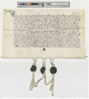 Die Ratsmannen Hinr. Varndorp, Meyne Tobingk und Bartold Witick bekunden einen Vergleich der Gessche, Witwe des Did. Vloetwedels mit Hans Vloetwedel um Erbgut; Procurator der Celler Bürger Hinr. Raven.