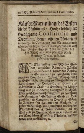 [Käysers Maximiliani I. Constitutio von denen offenen Notarien.]
