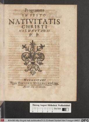 Programma In Festo Nativitatis Christi : Helmaestadii P.P.