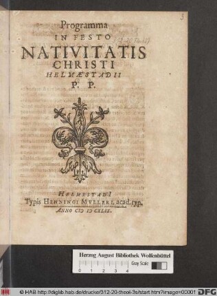 Programma In Festo Nativitatis Christi : Helmaestadii P.P.