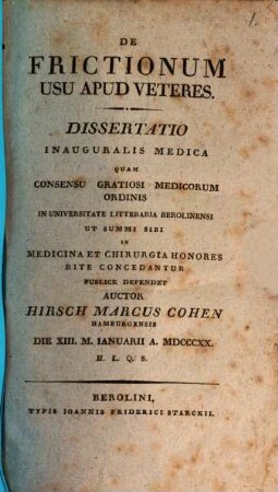 De frictionum usu apud Veteres : dissertatio inauguralis medica