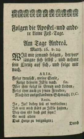 Folgen die Apostel- und andere kleine Fest-Tage