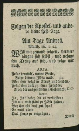 Folgen die Apostel- und andere kleine Fest-Tage