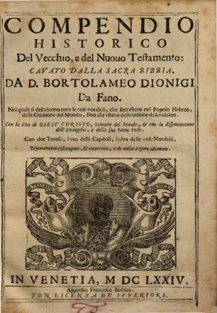 Compendio historico del Vecchio e del Novo Testamento