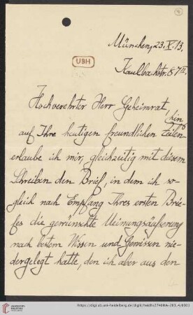 Korrespondenz Rudolf Unger / Heinrich Rickert: Brief von Rudolf Unger an Heinrich Rickert