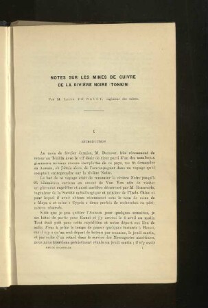 Notes sur les mines de Cuivre de la Riviera Noire (Tonikn)