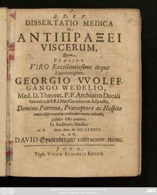 Dissertatio Medica De Antipraxei Viscerum