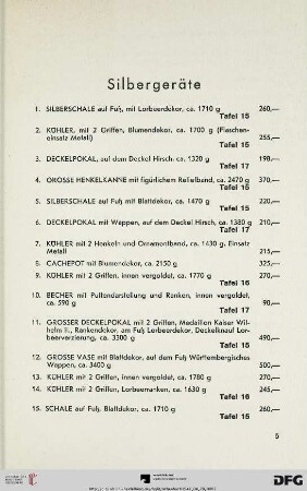 Silbergeräte (Nr. 1-325)