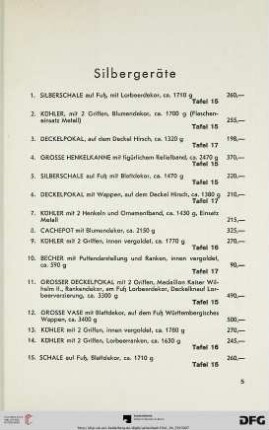 Silbergeräte (Nr. 1-325)