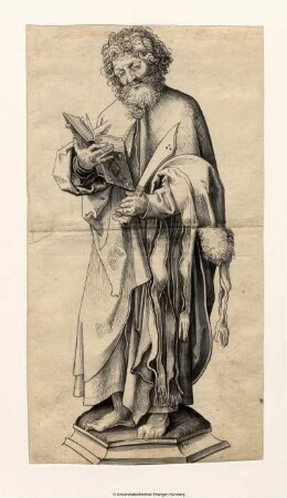 Der Heilige Bartholomäus, etwas nach links gewendet, auf einem Postament stehend