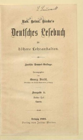 Teil 3 = Quarta, [Schülerband]: [Teil 3 = Quarta, [Schülerband]]