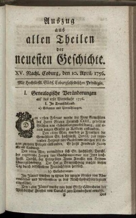 XV. Nachl. Coburg, den 10. April, 1756.