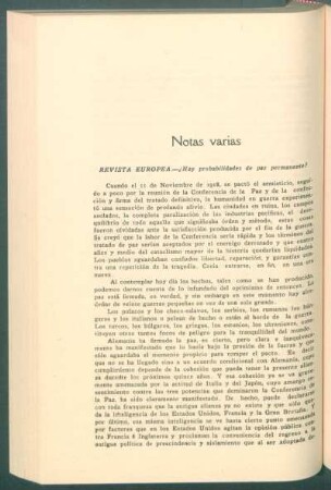 Revista europea - ¿Hay probabilidades de paz permanente?