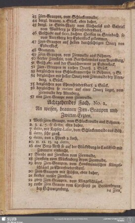 Achtzehendes Fach, No. 2. An weisen, braunen Zien-Graupen und Zwitter-Erzten