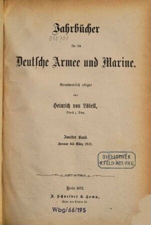 Jahrbücher für die deutsche Armee und Marine. 2. 1872
