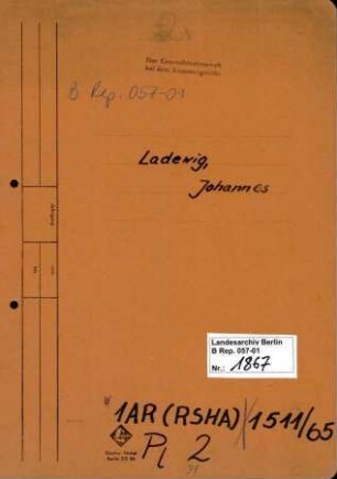 Personenheft Johannes Ladewig (*16.06.1884, +10.06.1947), Amtsrat