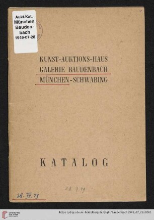 Juwelen- und Kunst-Auktion: Juewelen- und Kunstauktion am 28. Juli 1949