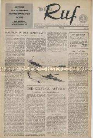 Zentrale Zeitung der deutschen Kriegsgefangenen in der USA "Der Ruf" mit mehreren Beiträgen über die Entwicklung in Deutschland unter der alliierten Besatzung
