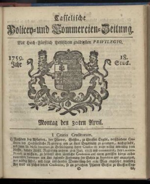 18. Stueck, Montag den 30ten April 1759