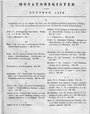 Monatsregister vom Oktober 1839