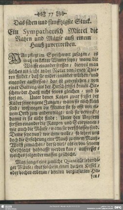 Das siben und fünfftzigste Stuck. Ein Sympathetisch Mittel die Ratzen und Mäuse auß einem Hauß zuvertreiben