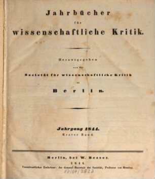 Jahrbücher für wissenschaftliche Kritik. 1844, Bd. 1