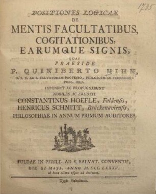 Positiones logicae de mentis facultatibus, cogitationibus, earumque signis