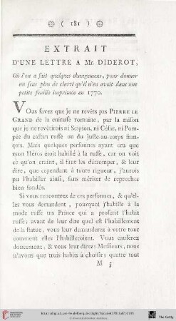 Extrait d'une Lettre à Mr. Diderot