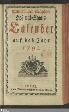 1791: Churfürstlich-Sächsischer Hof- und Staatscalender