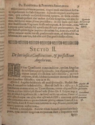 Sectio II. De Intrinseca Constitutione, & perfectione Angelorum.